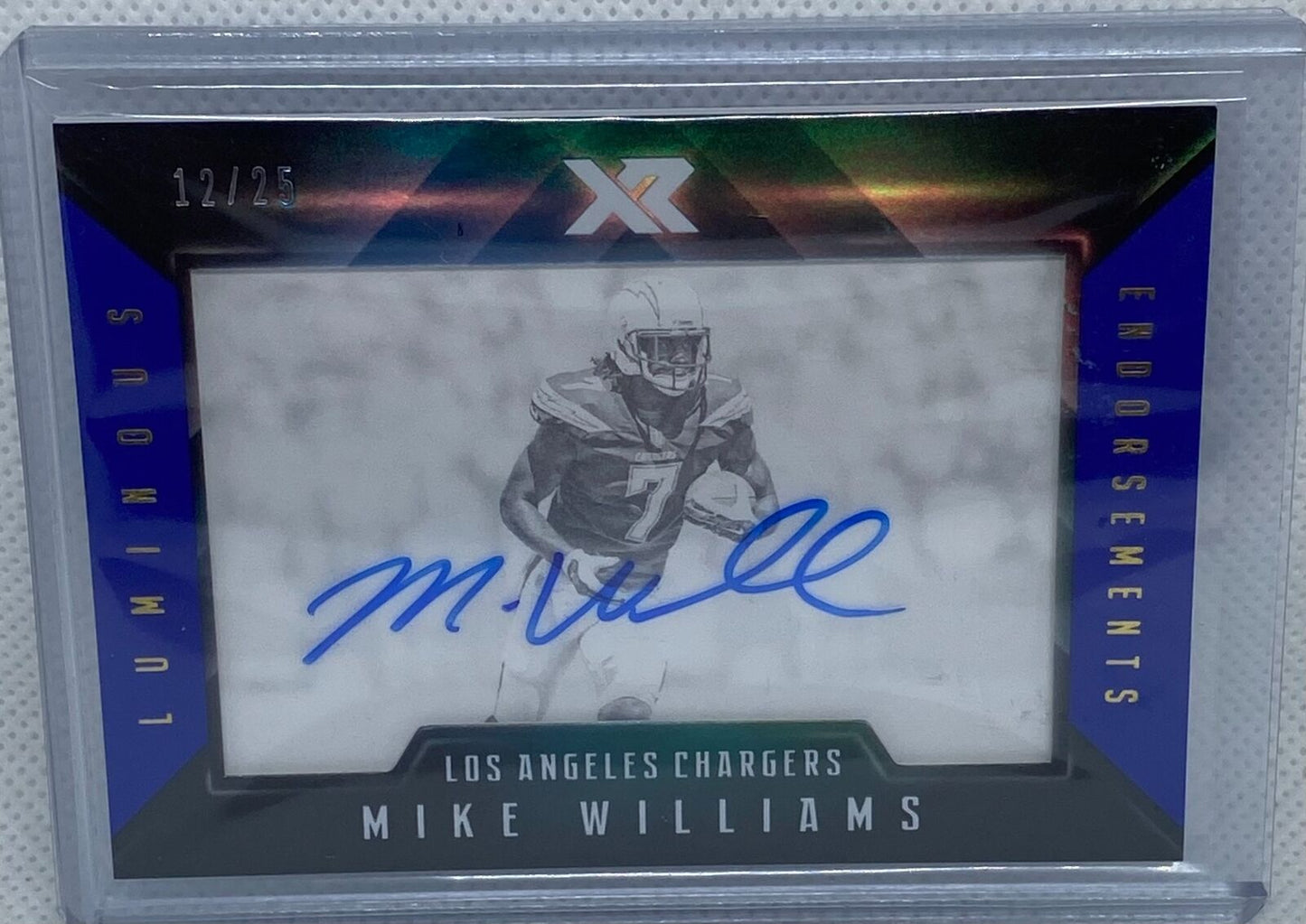 MIKE WILLIAMS 2017 PANINI XR LUMINOUS ENDORSEMENTS BLUE ON CARD AUTO RC #D 12/25
