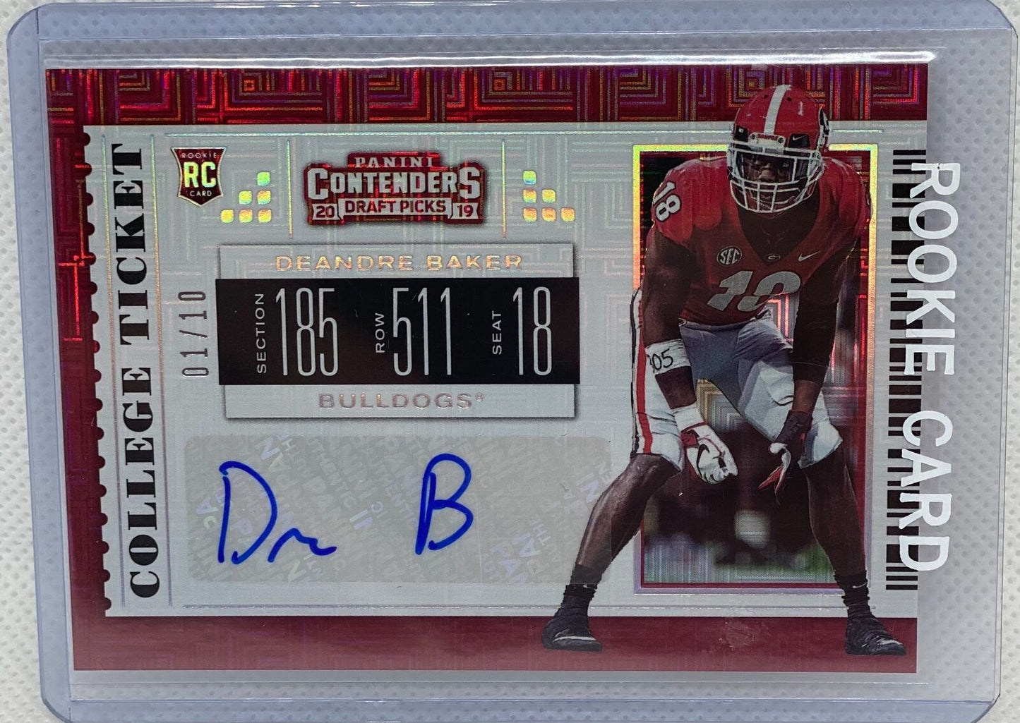 DEANDRE BAKER 2019 DRAFT PICKS COLLEGE TICKET AUTO BUILDING BLOCKS RC #D 01/10
