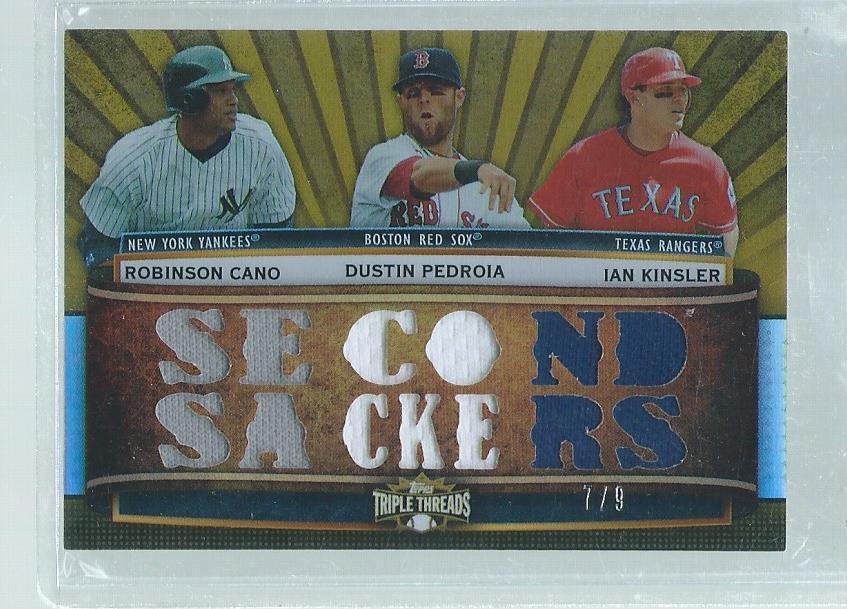 ROBINSON CANO DUSTIN PEDROIA IAN KINSLER 2011 TRIPLE THREADS GOLD JERSEY #D 7/9