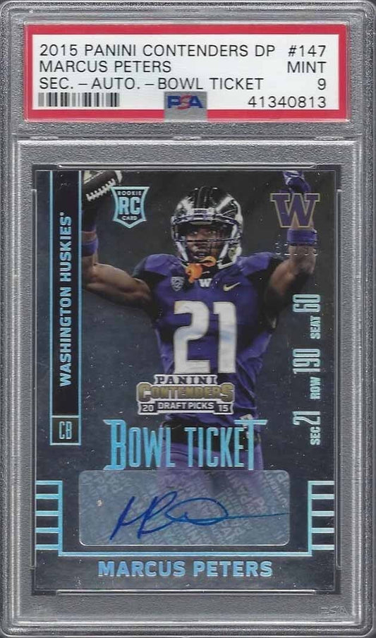 MARCUS PETERS 2015 CONTENDERS BOWL TICKET AUTO RC #D 32/99  PSA 9 MINT POP 1/1