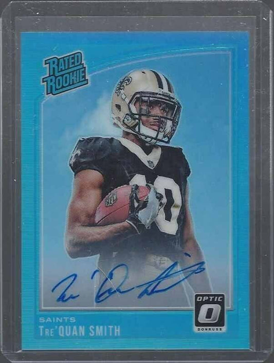 TRE'QUAN SMITH 2018 DONRUSS OPTIC AQUA LIGHT BLUE HOLO ONCARD ROOKIE AUTO RC /75