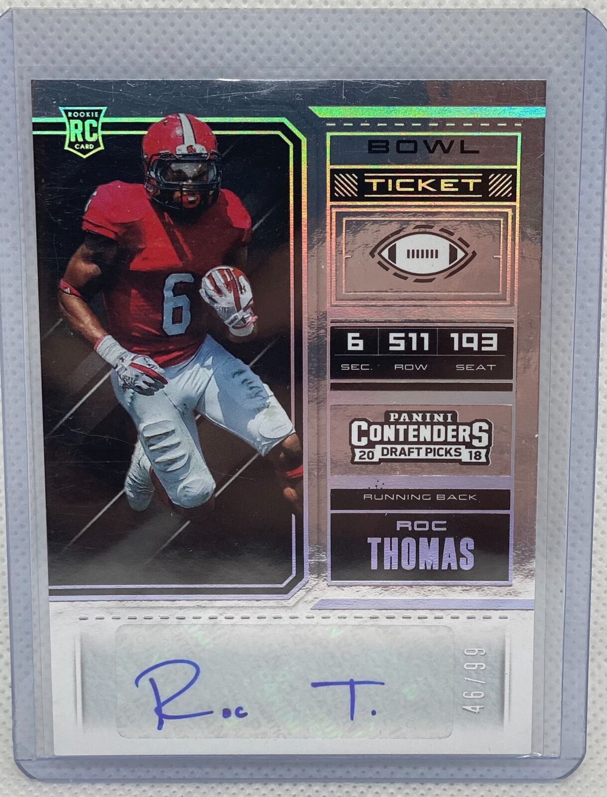 ROC THOMAS 2017 CONTENDERS DRAFT PICKS COLLEGE BOWL TICKET AUTO RC #D 46/99