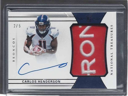 CARLOS HENDERSON 2018 PANINI NATIONAL TREASURES RPA LOGO PATCH AUTO RC #D 2/5