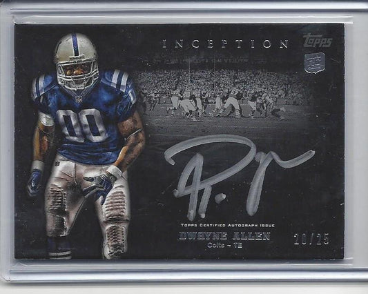 DWAYNE ALLEN 2012 TOPPS INCEPTION SILVER SIGNINGS COLTS ON CARD AUTO RC #D 20/25