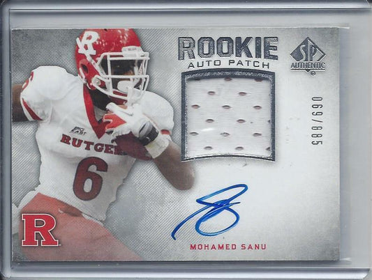 MOHAMED SANU 2012 SP AUTHENTIC RPA ROOKIE PATCH AUTO RC #D 69/885