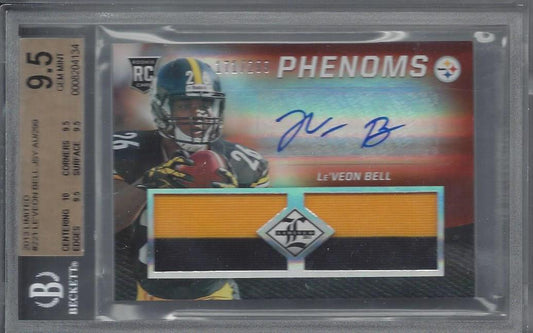 LE'VEON BELL 2013 LIMITED PHENOMS DUAL 2 COLOR PATCH AUTO RC /299 BGS 9.5 POP 3