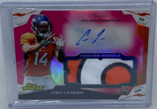 CODY LATIMER 2014 TOPPS FINEST PINK REFRACTOR PATCH AUTO RC #D 2/10