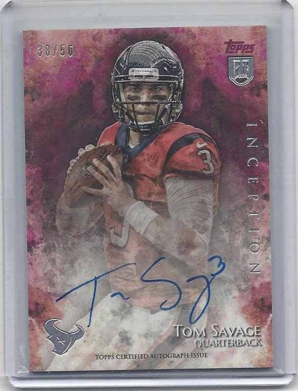 TOM SAVAGE 2014 TOPPS INCEPTION PURPLE TEXANS ON CARD ROOKIE AUTO RC #D 38/50