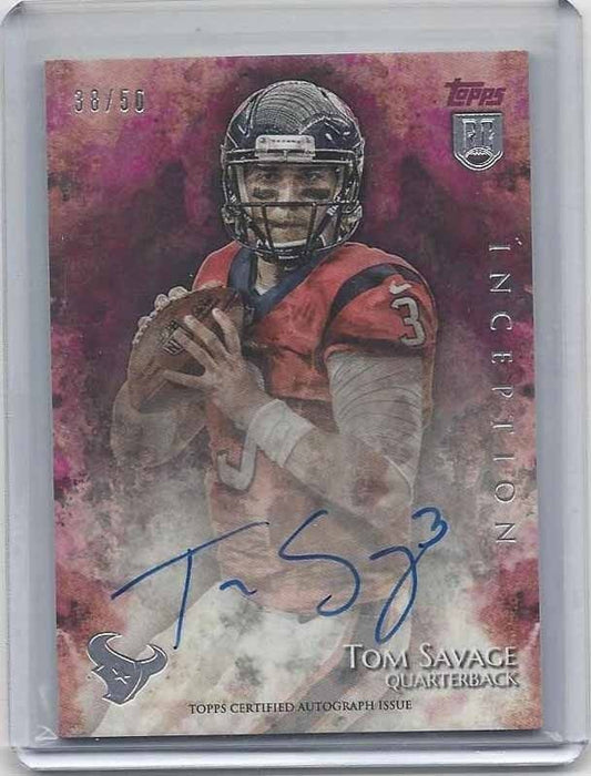 TOM SAVAGE 2014 TOPPS INCEPTION PURPLE TEXANS ON CARD ROOKIE AUTO RC #D 38/50