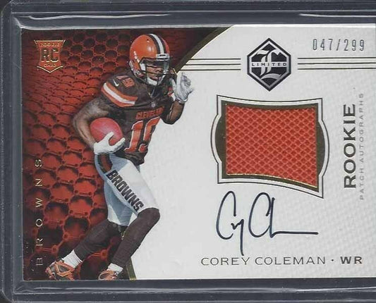 COREY COLEMAN 2016 LIMITED RPA BROWNS ROOKIE PATCH ON CARD AUTO RC #D /299