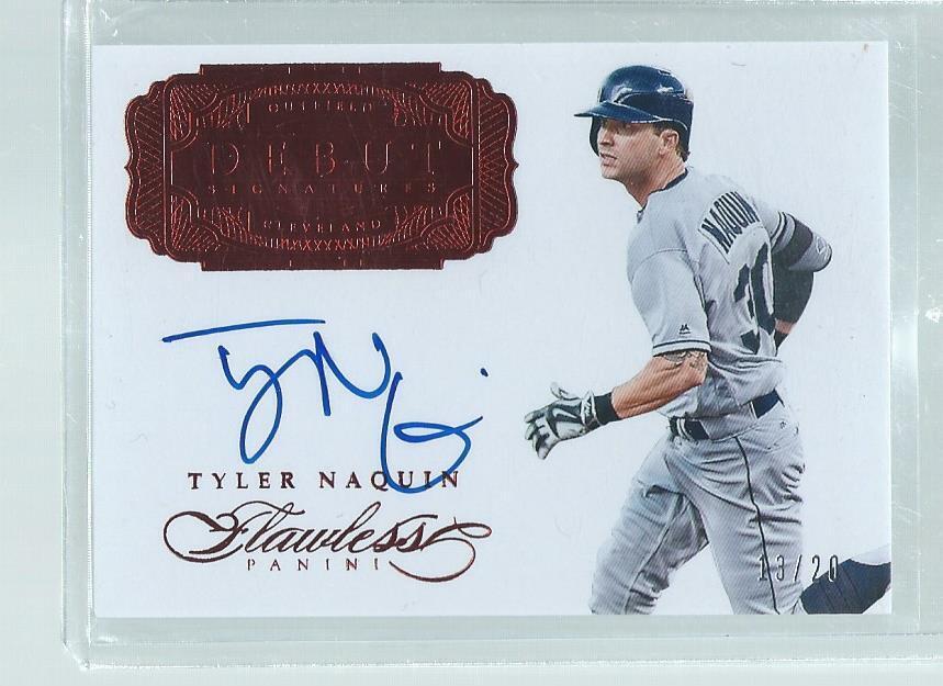 TYLER NAQUIN 2017 FLAWLESS DEBUT ON CARD AUTO RED ROOKIE RC #D 13/20