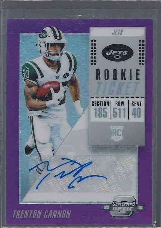 TRENTON CANNON 2018 CONTENDERS OPTIC ROOKIE TICKET PURPLE HOLO AUTO RC #D 68/99