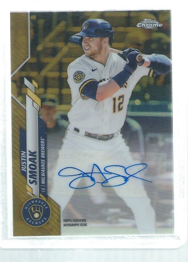 JUSTIN SMOAK 2020 TOPPS CHROME AUTO GOLD REFRACTOR #D 6/50