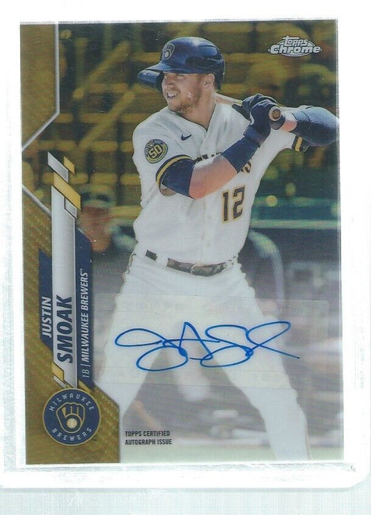 JUSTIN SMOAK 2020 TOPPS CHROME AUTO GOLD REFRACTOR #D 6/50