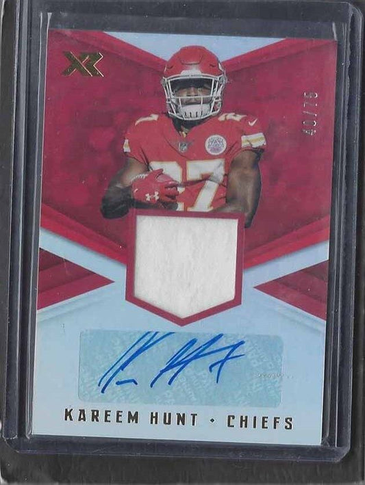 KAREEM HUNT 2017 PANINI XR RED KANSAS CITY CHIEFS JERSEY AUTO RC #D 40/75