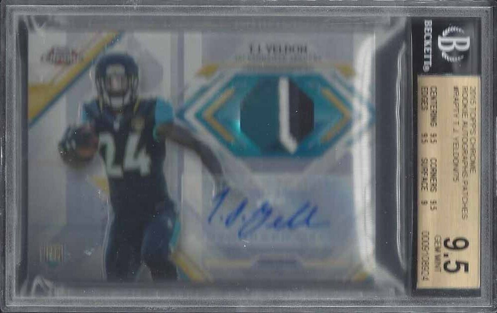 T.J. YELDON 2015 TOPPS CHROME RPA REFRACTOR 3 CLR PATCH AUTO RC 75/75 BGS 9.5 10