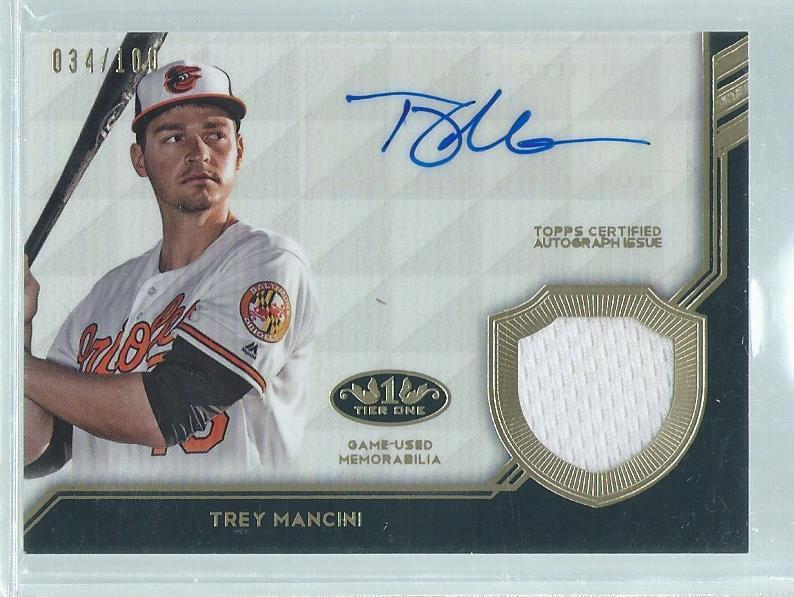 TREY MANCINI 2018 TOPPS TIER ONE JERSEY AUTO #D 34/100