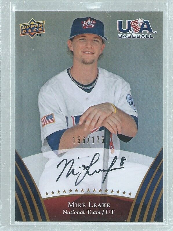 MIKE LEAKE 2008 UPPER DECK USA BASEBALL ON CARD AUTO PROSPECT #D 156/175