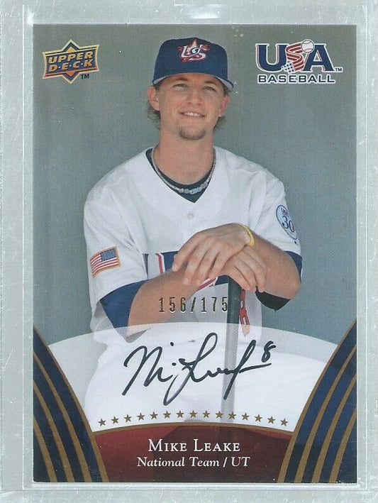 MIKE LEAKE 2008 UPPER DECK USA BASEBALL ON CARD AUTO PROSPECT #D 156/175