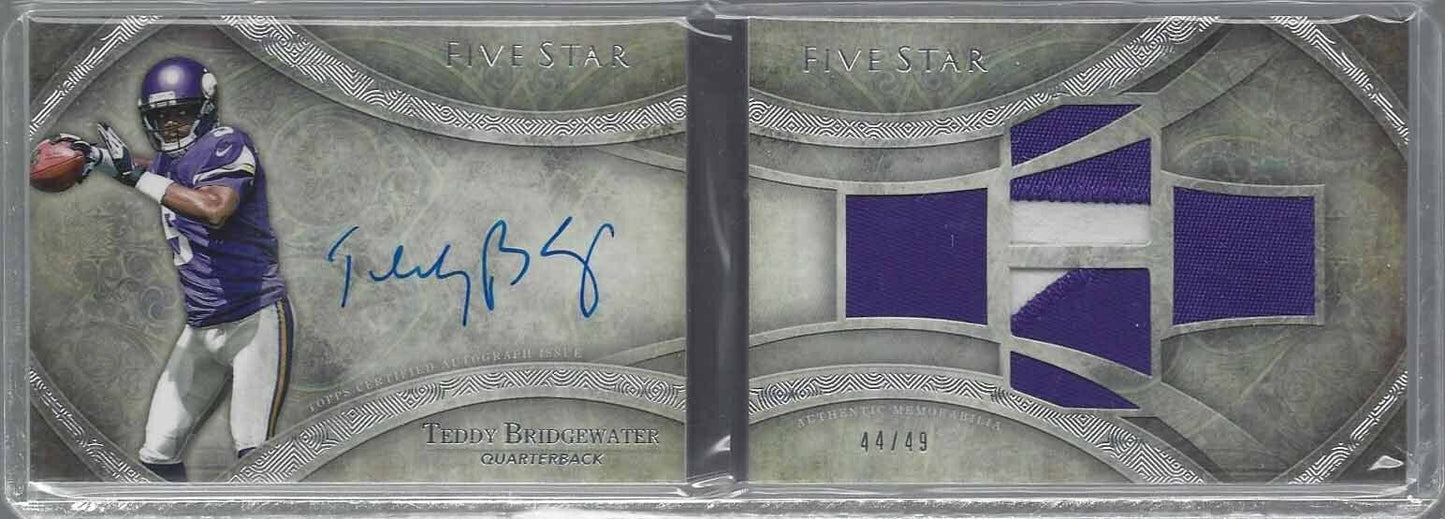 TEDDY BRIDGEWATER 2014 TOPPS 5 FIVE STAR BOOKLET QUAD PATCH AUTO RC #D 44/49