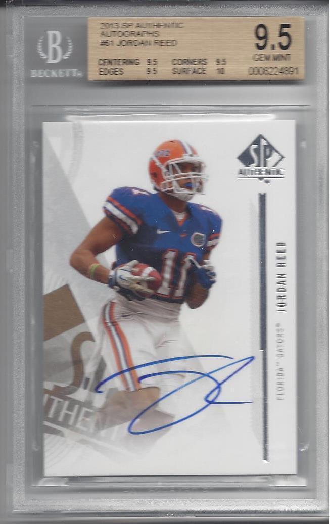 JORDAN REED 2013 SP AUTHENTIC ON CARD SP AUTO #61 "D" RC  BGS 9.5 w/ 10 AU POP 2