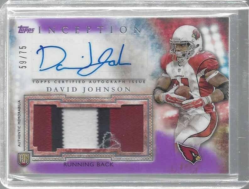 DAVID JOHNSON 2015 TOPPS INCEPTION PURPLE RPA 3 COLOR PATCH AUTO RC #D 59/75