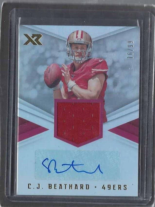 C.J. BEATHARD 2017 PANINI XR 49ERS JERSEY AUTO RC #D 16/99