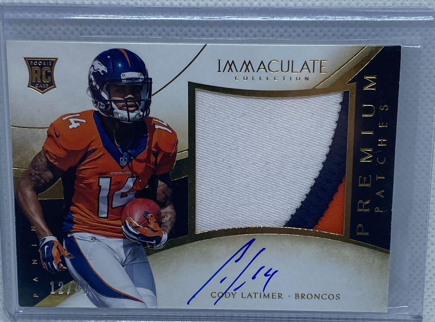 CODY LATIMER 2014 PANINI IMMACULATE PREMIUM JUMBO RPA PATCH AUTO RC #D 12/49