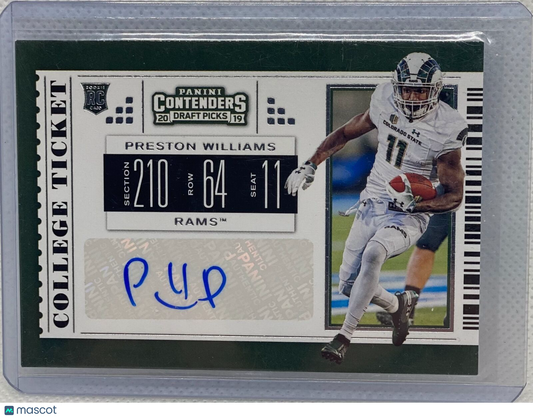 PRESTON WILLIAMS 2019 PANINI CONTENDERS DRAFT PICKS COLLEGE TICKET AUTO RC #294