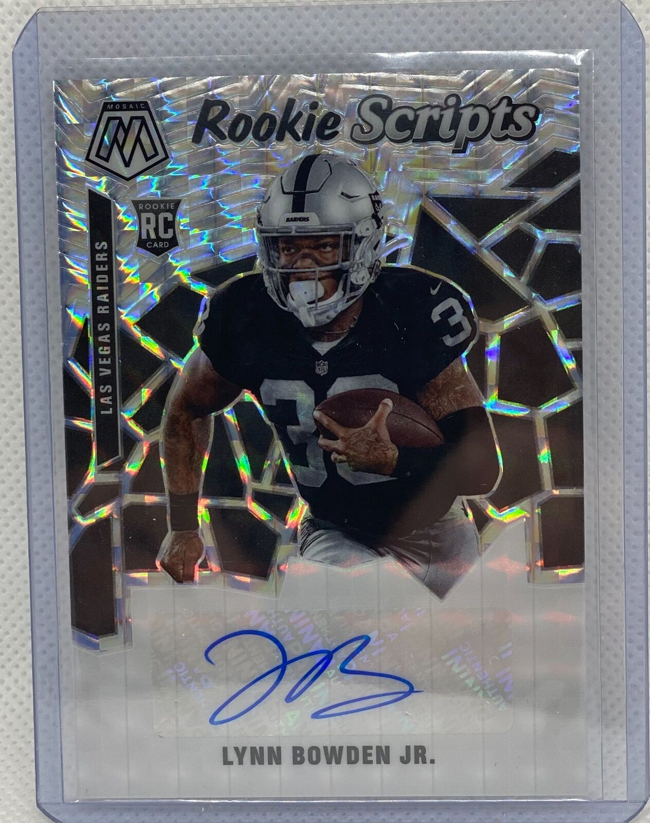 LYNN BOWDEN JR. 2020 PANINI MOSAIC ROOKIE SCRIPTS SILVER PRIZM AUTO RC #29