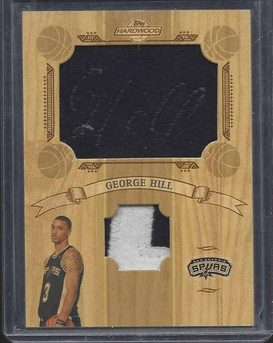 GEORGE HILL 2008-09 TOPPS HARDWOOD FABRIC JUMBO DUAL PATCH ON CARD AUTO RC /50