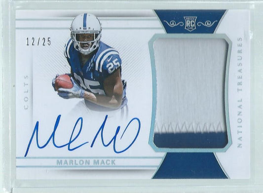 MARLON MACK 2017 NATIONAL TREASURES RPA 2 COLOR PATCH ON CARD AUTO RC #D 12/25