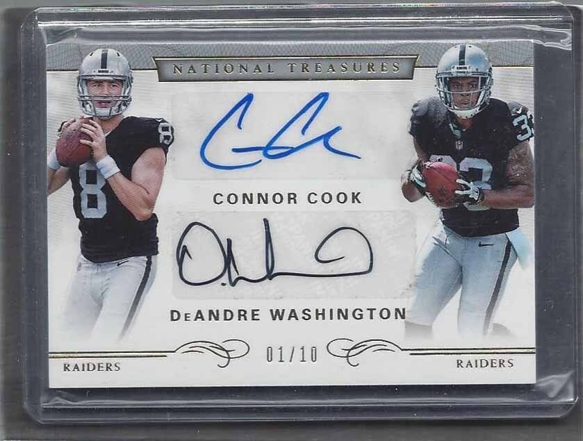 CONNOR COOK DEANDRE WASHINGTON 2016 NATIONAL TREASURES DUAL GOLD AUTO RC #D /10