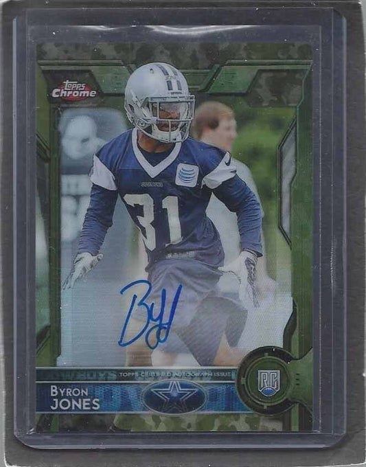 BYRON JONES 2015 TOPPS CHROME COWBOYS CAMO REFRACTOR ON CARD AUTO RC #D 89/99