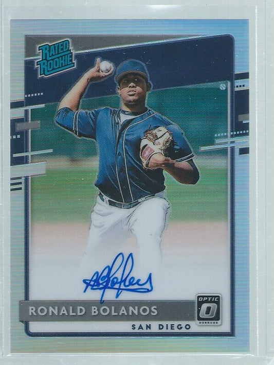 RONALD BOLANOS 2020 DONRUSS OPTIC SILVER HOLO PRIZM RATED ROOKIE ON CARD AUTO