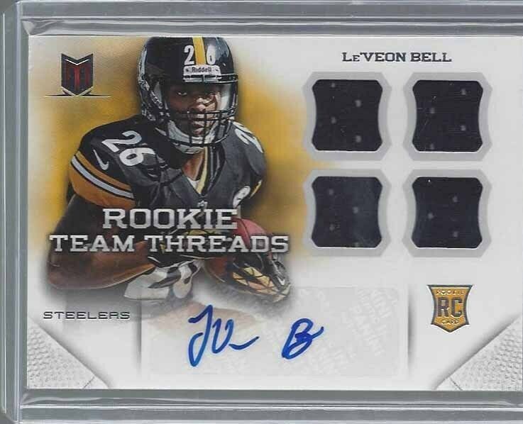 1/1 LE'VEON BELL 2013 MOMENTUM THREADS QUAD JERSEY AUTO RC #D 26/49 HIS JSY #26!
