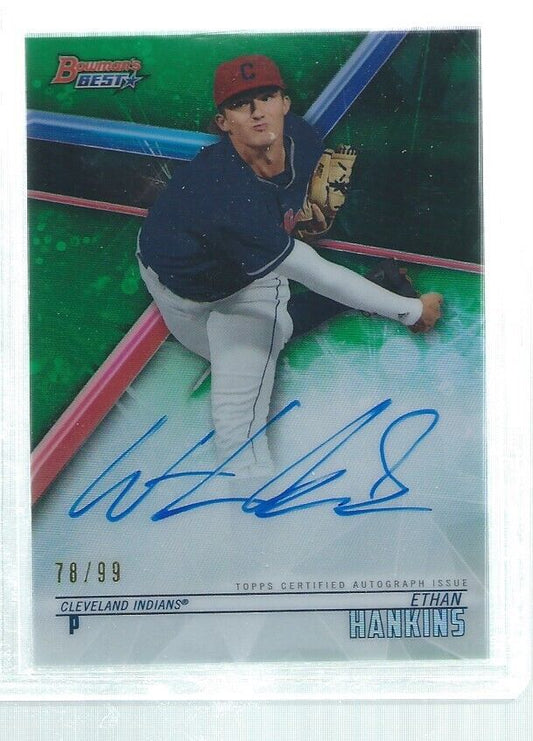 ETHAN HANKINS 2018 BOWMAN'S BEST ON CARD AUTO GREEN REFRACTOR PROSPECT #D 78/99