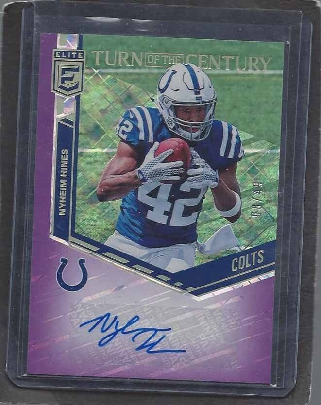 NYHEIM HINES 2018 DONRUSS ELITE TURN OF CENTURY PURPLE COLTS AUTO #D 8/49