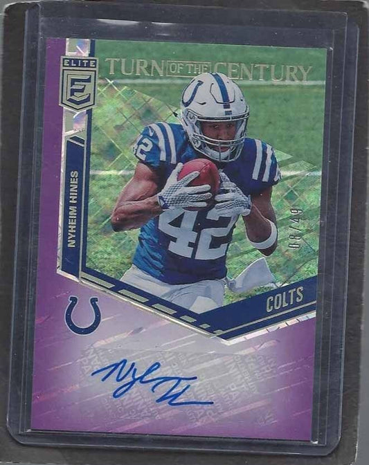 NYHEIM HINES 2018 DONRUSS ELITE TURN OF CENTURY PURPLE COLTS AUTO #D 8/49