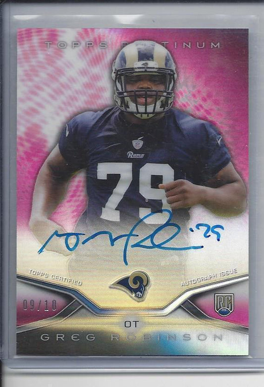 GREG ROBINSON 2014 TOPPS PLATINUM PINK REFRACTOR RAMS ON CARD AUTO RC #D 9/10