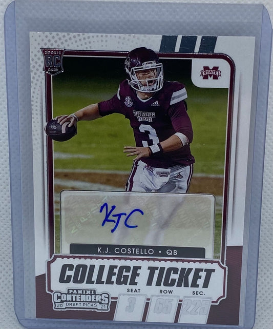 K.J. COSTELLO 2021 PANINI CONTENDERS DP COLLEGE TICKET AUTO RC #304