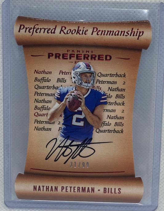 NATHAN PETERMAN 2017 PANINI PREFERRED ROOKIE PENMANSHIP ON CARD AUTO RC #D 31/99