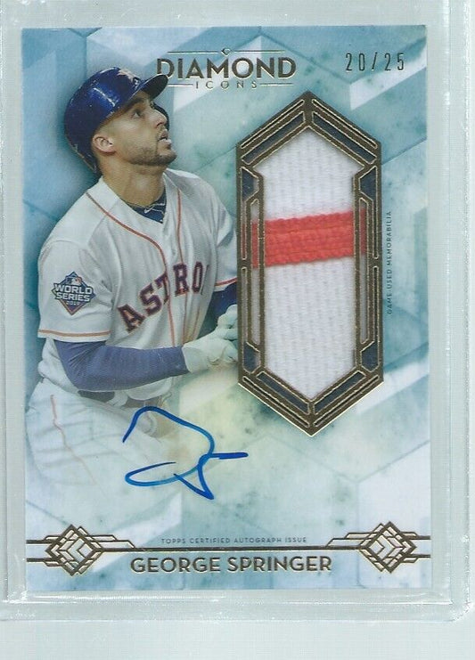 GEORGE SPRINGER 2020 TOPPS DIAMOND ICONS 2 COLOR PATCH ON CARD AUTO #D 20/25