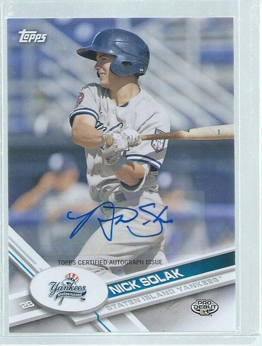 NICK SOLAK 2017 TOPPS PRO DEBUT AUTO PROSPECT #87