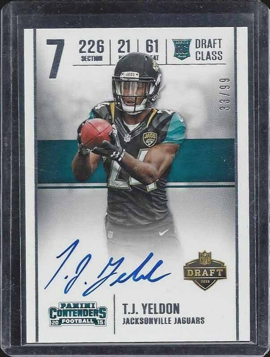 T.J. YELDON 2015 CONTENDERS DRAFT CLASS ON CARD AUTO RC #D /99