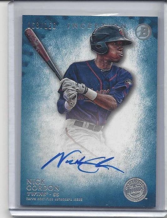 NICK GORDON 2015 TOPPS INCEPTION BLUE ON CARD TWINS PROSPECT AUTO #D 68/150