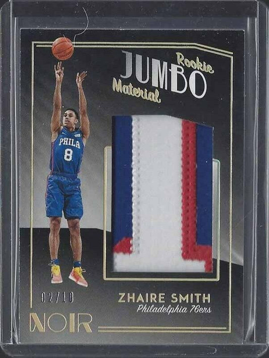 ZHAIRE SMITH 2018-19 PANINI NOIR JUMBO 3 COLOR HUGE GAME USED PATCH RC #D 2/10