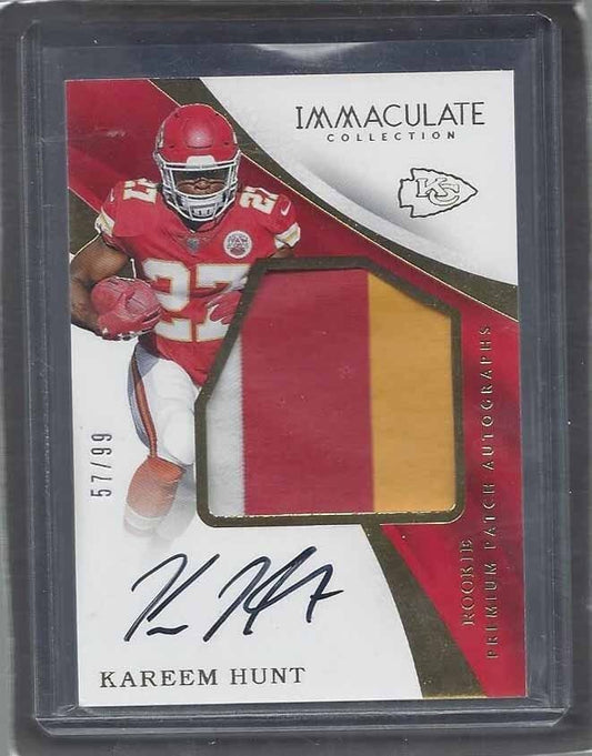KAREEM HUNT 2017 IMMACULATE COLLECTION RPA JUMBO 3 COLOR CHIEF PATCH AUTO RC /99