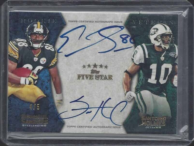 EMMANUEL SANDERS SANTONIO HOLMES 2010 FIVE STAR DUAL ON CARD AUTO RC #D 4/5