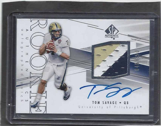 TOM SAVAGE 2014 SP AUTHENTIC RPA ON CARD TEXANS PITT PANTHERS PATCH AUTO RC /550
